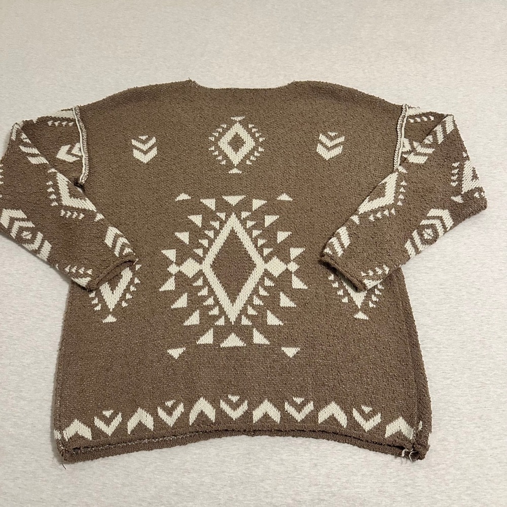 SPLA Women Brown Geometric Southwestern Popcorn Knit Oversized Sweater Small - Picture 7 of 7